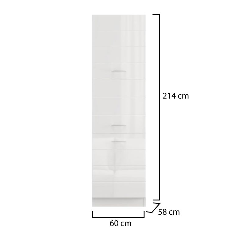 Dispensa da Cucina Bianco Lucido Bianco Opaco 6 Ripiani Apertura Battente 60x58x214h cm, 2 Ante - Cochem