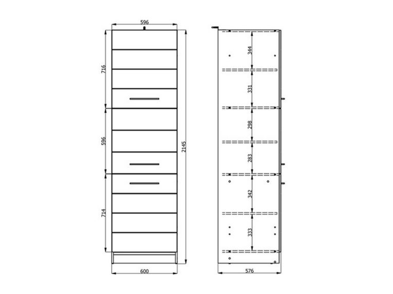 Dispensa da Cucina Bianco Nero 5 Ripiani 3 Ante 60x58x215h cm, Apertura Battente - Falmentaa