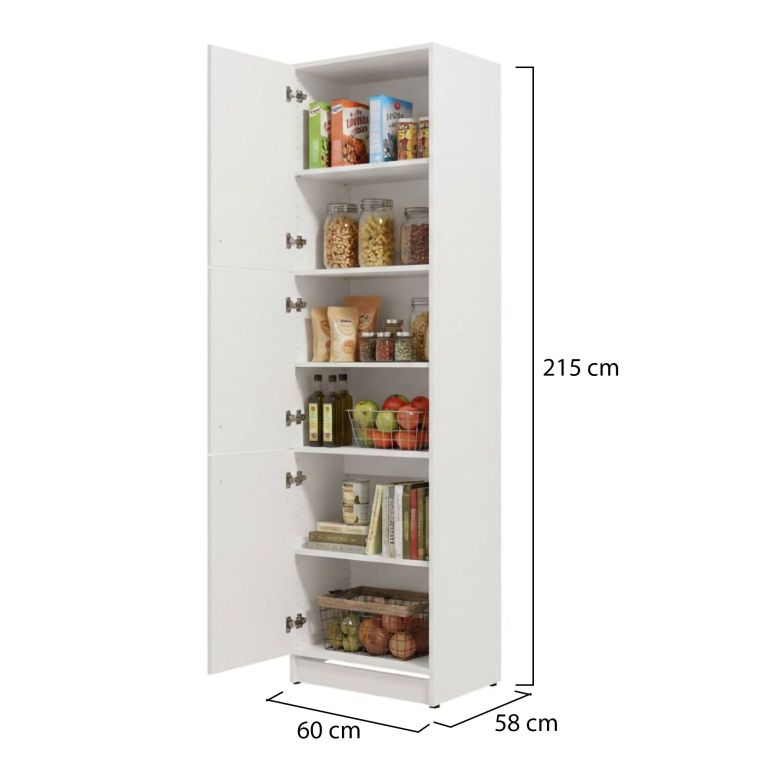 Dispensa da Cucina Bianco Nero 5 Ripiani 3 Ante 60x58x215h cm, Apertura Battente - Falmentaa