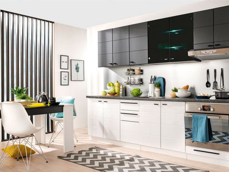 Dispensa da Cucina Bianco Nero un Cassetto un Ripiano 60x55x82h cm, Apertura Scorrevole - Palmiano