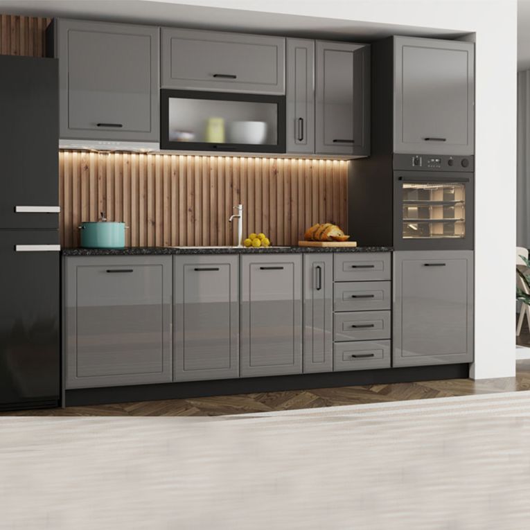 Dispensa da Cucina Grigio Nero 5 Ripiani Apertura Battente 60x58x214h cm, 2 Ante - Mogan