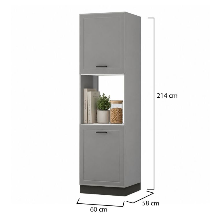 Dispensa da Cucina Grigio Nero 5 Ripiani Apertura Battente 60x58x214h cm, 2 Ante - Mogan