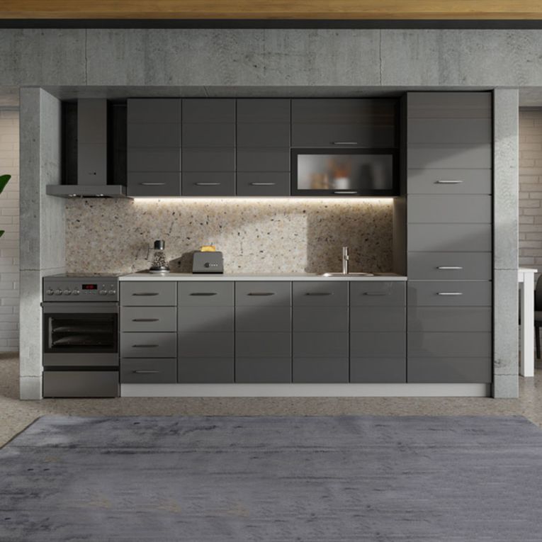 Dispensa da Cucina Nero Antracite Grigio 6 Ripiani Apertura Battente 60x58x214h cm, 3 Ante - Cochem