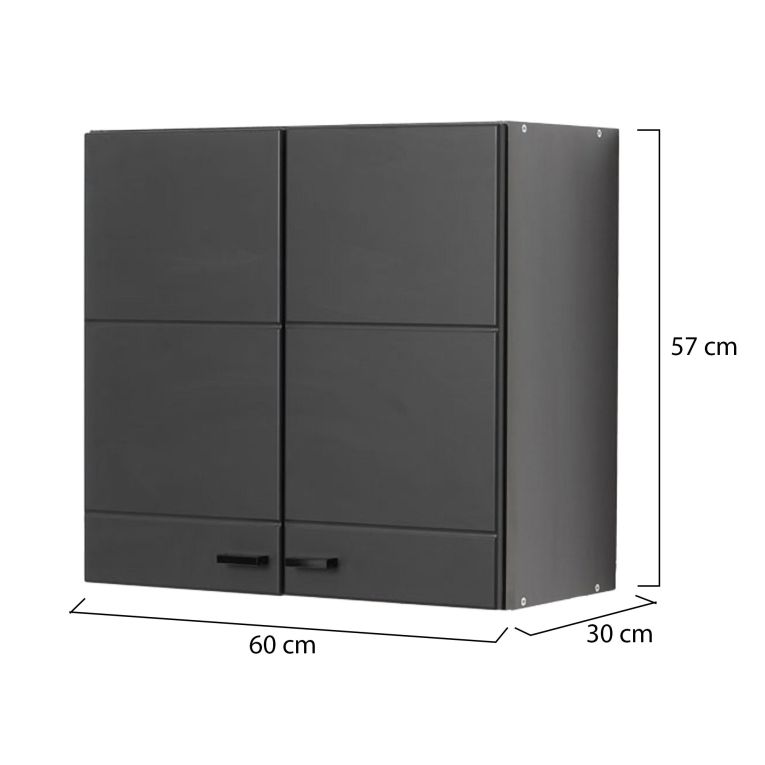 Dispensa da Cucina Nero Antracite un Ripiano 2 Ante 60x30x57h cm, 2 Vani - Palmiano