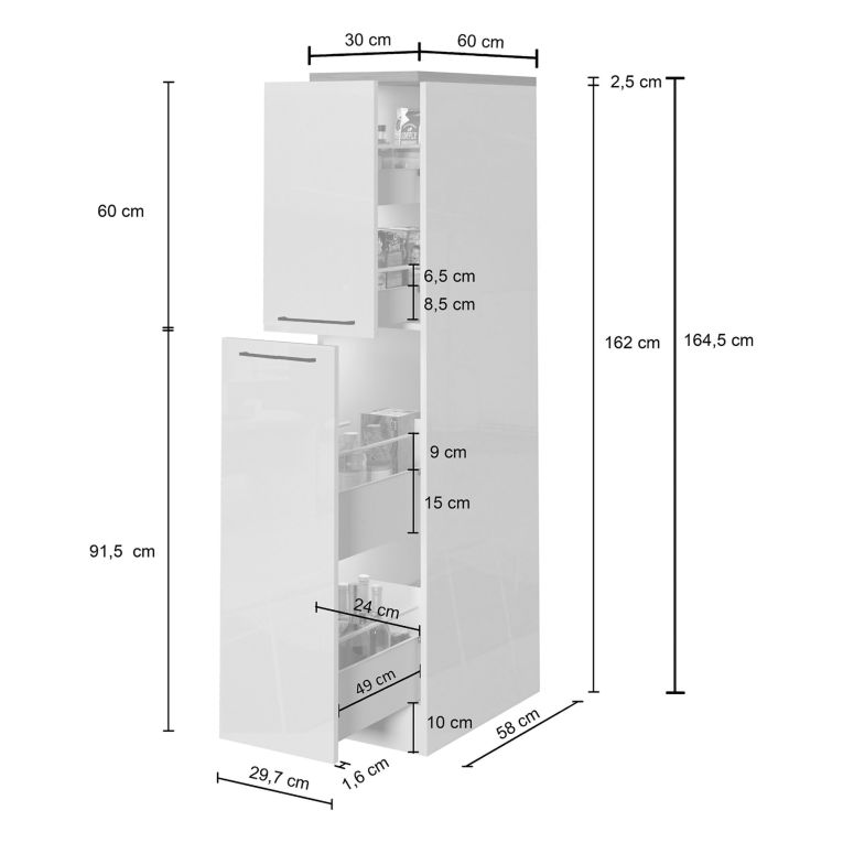 Dispensa multiuso 2 ante 30x165h cm bianco lucido e rovere - Atrax