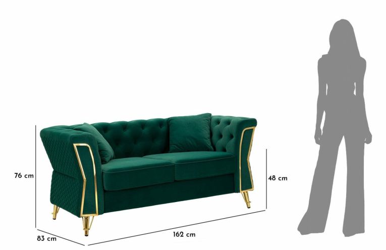 Divano 2 posti verde e oro 162x83x76h cm - Casio