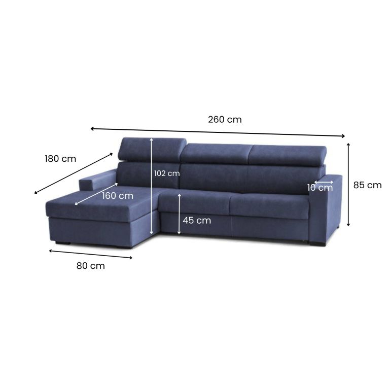Divano ad angolo blu 260x95x85h cm - Aryaly