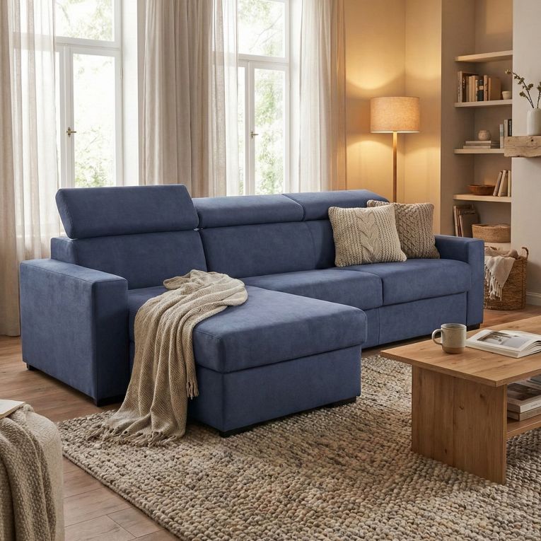 Divano ad angolo blu 260x95x85h cm - Aryaly