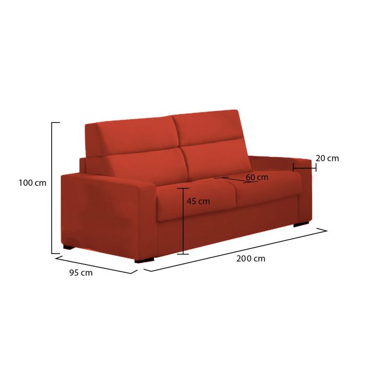 Divano con braccioli arancione 200x95x100h cm - Letino