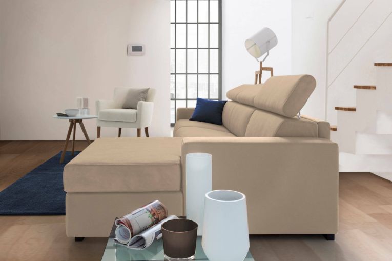 Divano con braccioli beige 260x95x85h cm - Angera