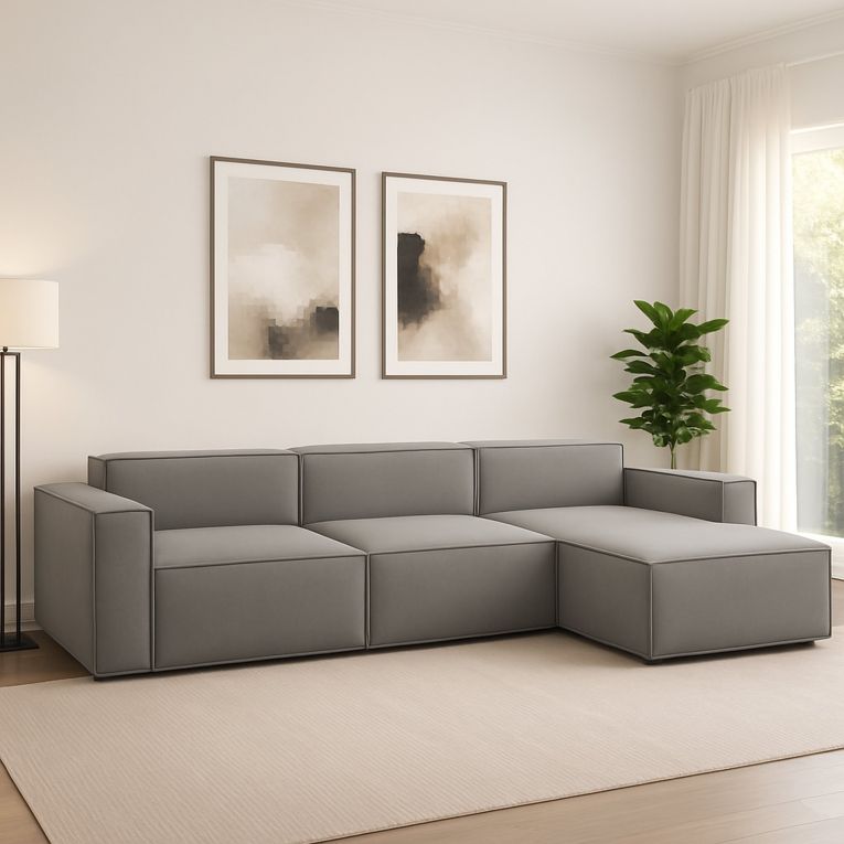 Divano con braccioli grigio 340x170x70h cm - Asvaldo