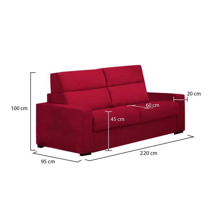 Divano con braccioli rosso 220x95x100h cm - Ozegna
