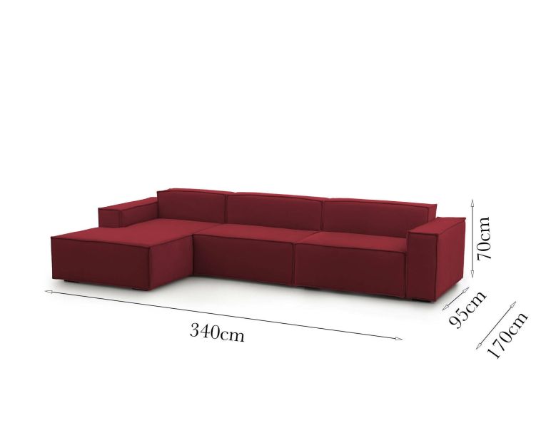 Divano con braccioli rosso 340x170x70h cm - Atrillo