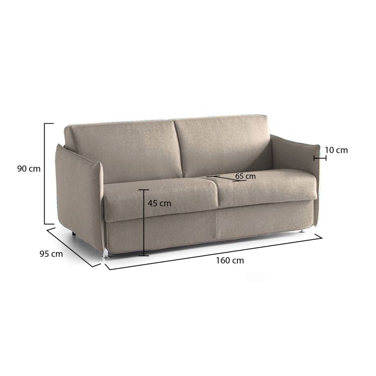 Divano con braccioli tortora 160x95x90h cm - Monleale