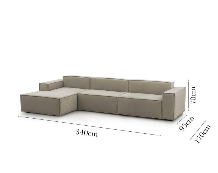 Divano con braccioli tortora 340x170x70h cm - Atrillo