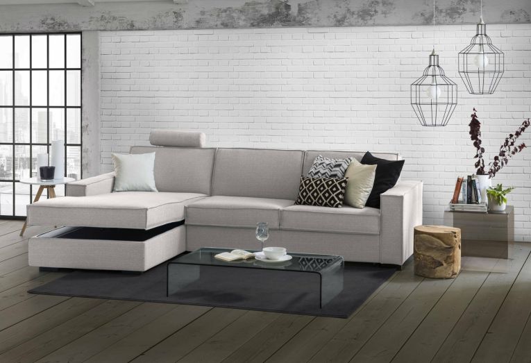 Divano con contenitore grigio 260x95x90h cm - Sodalite