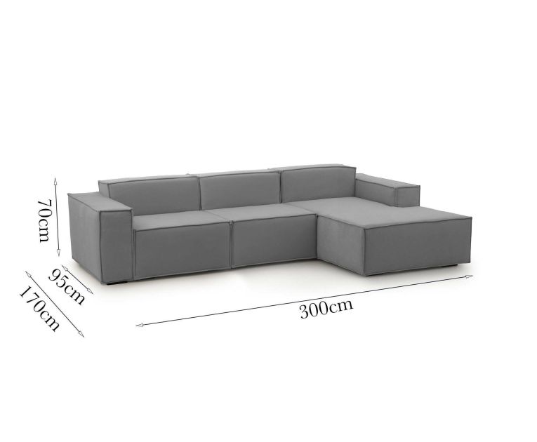 Divano con penisola grigio 300x170x70h cm - Ananas