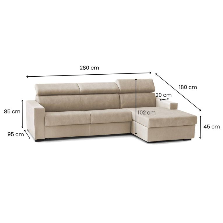 Divano design beige 280x95x85h cm - Ameno