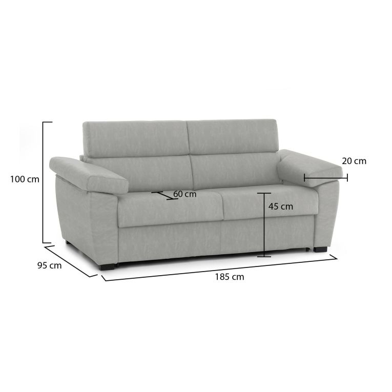Divano design grigio chiaro 185x95x100h cm - Pisogne