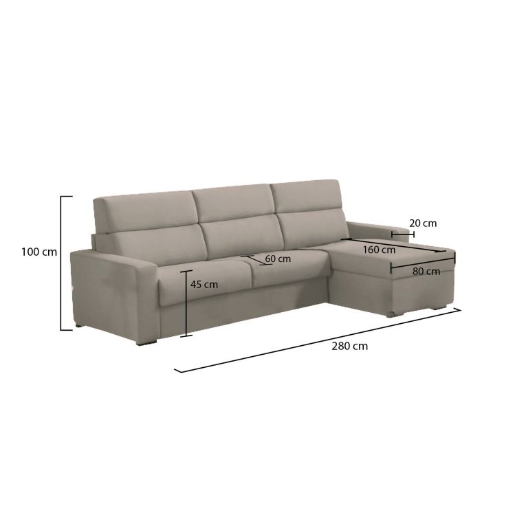Divano design tortora 280x160x100h cm - Vigonovo