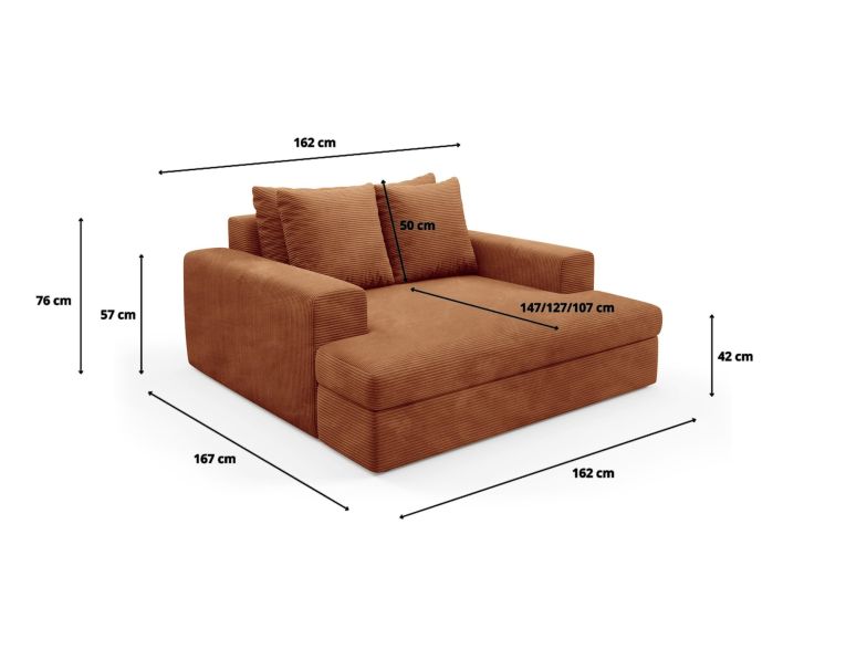 Divano Fisso 2 Posti Arancione Cuscini Sfoderabili Braccioli 162x167x86h cm, Posti a Sedere 2 - Comazzo