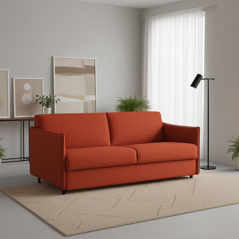 Divano Fisso 2 Posti Arancione Sfoderabile Idrorepellente 180x95x90h cm, Lavabile Made in Italy - Varedo