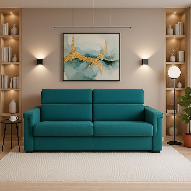 Divano Fisso 2 Posti Azzurro Sfoderabile Idrorepellente 185x95x100h cm, Lavabile Made in Italy - Lapio
