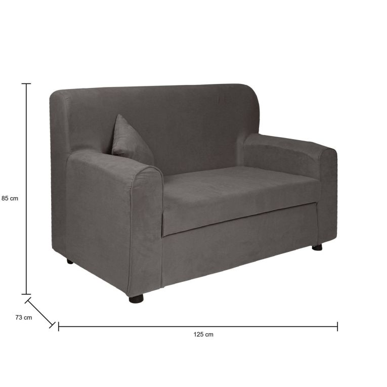 Divano fisso 2 posti Baeza, Divano in tessuto, Sofà lineare salvaspazio, Divano per piccoli appartamenti, 125x73h85 cm, Grigio