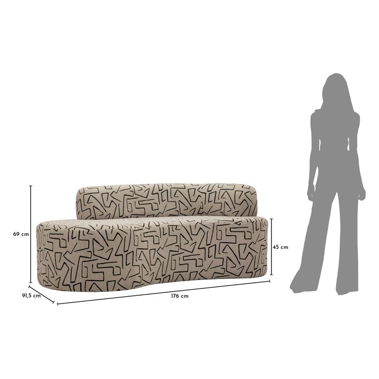 Divano Fisso 2 Posti Beige Nero Disegni Geometrici Posti a Sedere 2 93x45x178h cm, Colore Struttura Nero - Dadato