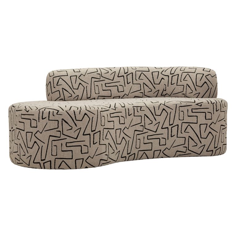 Divano Fisso 2 Posti Beige Nero Disegni Geometrici Posti a Sedere 2 93x45x178h cm, Colore Struttura Nero - Dadato