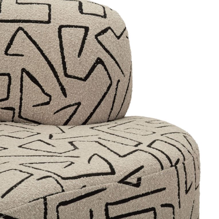 Divano Fisso 2 Posti Beige Nero Disegni Geometrici Posti a Sedere 2 93x45x178h cm, Colore Struttura Nero - Dadato