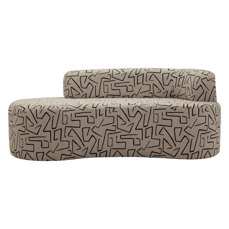 Divano Fisso 2 Posti Beige Nero Disegni Geometrici Posti a Sedere 2 93x45x178h cm, Colore Struttura Nero - Dadato