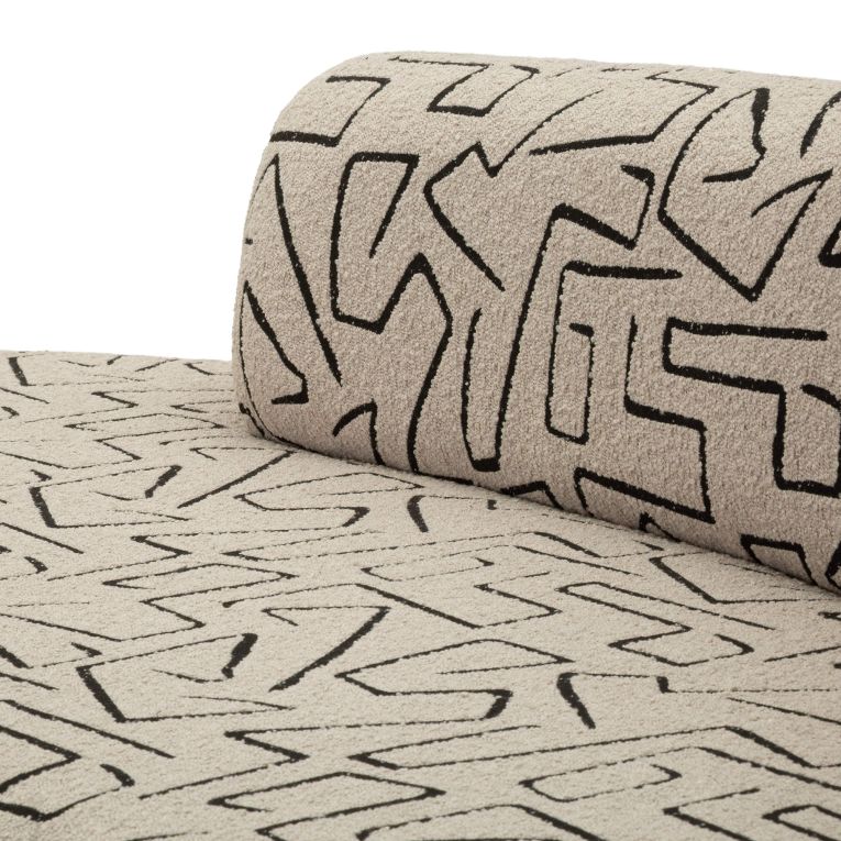 Divano Fisso 2 Posti Beige Nero Disegni Geometrici Posti a Sedere 2 93x45x178h cm, Colore Struttura Nero - Dadato