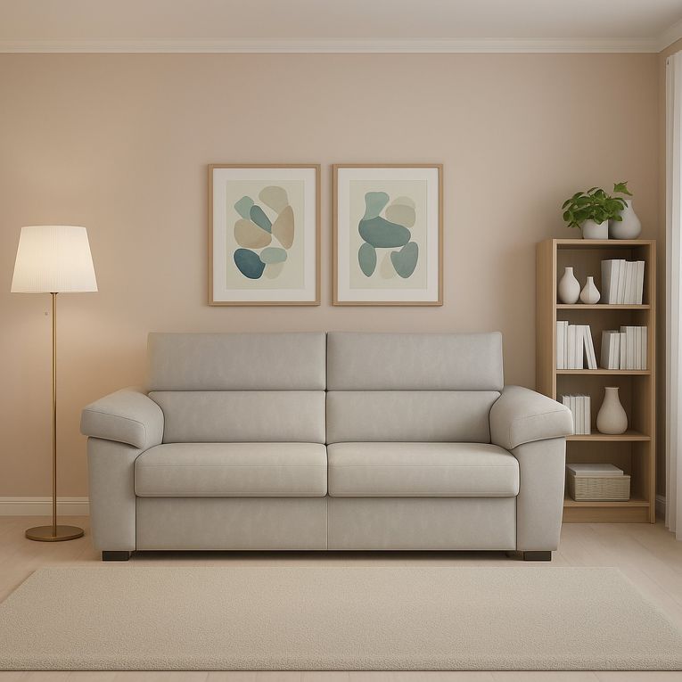 Divano Fisso 2 Posti Beige Sfoderabile Idrorepellente 185x95x100h cm, Lavabile Made in Italy - Pisogne