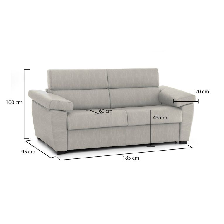 Divano Fisso 2 Posti Beige Sfoderabile Idrorepellente 185x95x100h cm, Lavabile Made in Italy - Pisogne