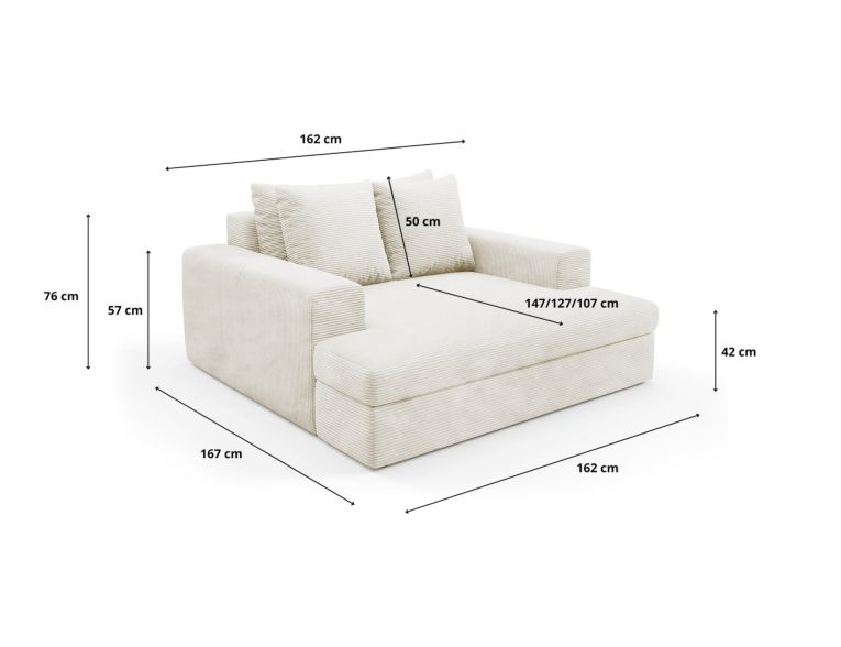 Divano Fisso 2 Posti Bianco Crema Cuscini Sfoderabili Braccioli 162x167x86h cm, Posti a Sedere 2 - Comazzo
