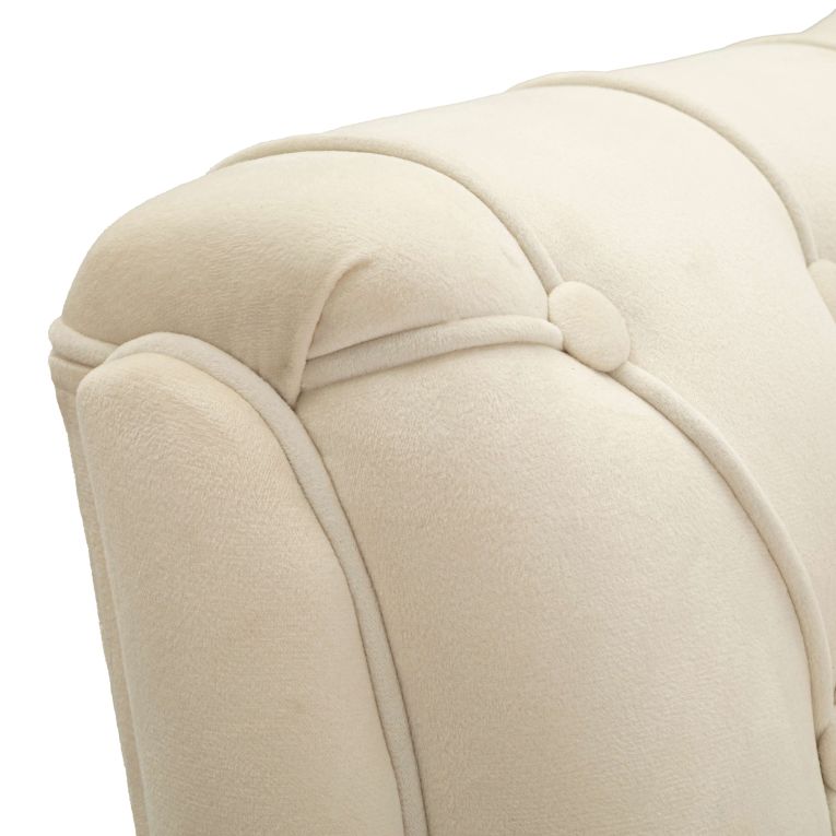 Divano Fisso 2 Posti Bianco Crema oro Effetto Velluto Trapuntato Cuscini Inclusi 130x83x91h cm, Braccioli - Diskit