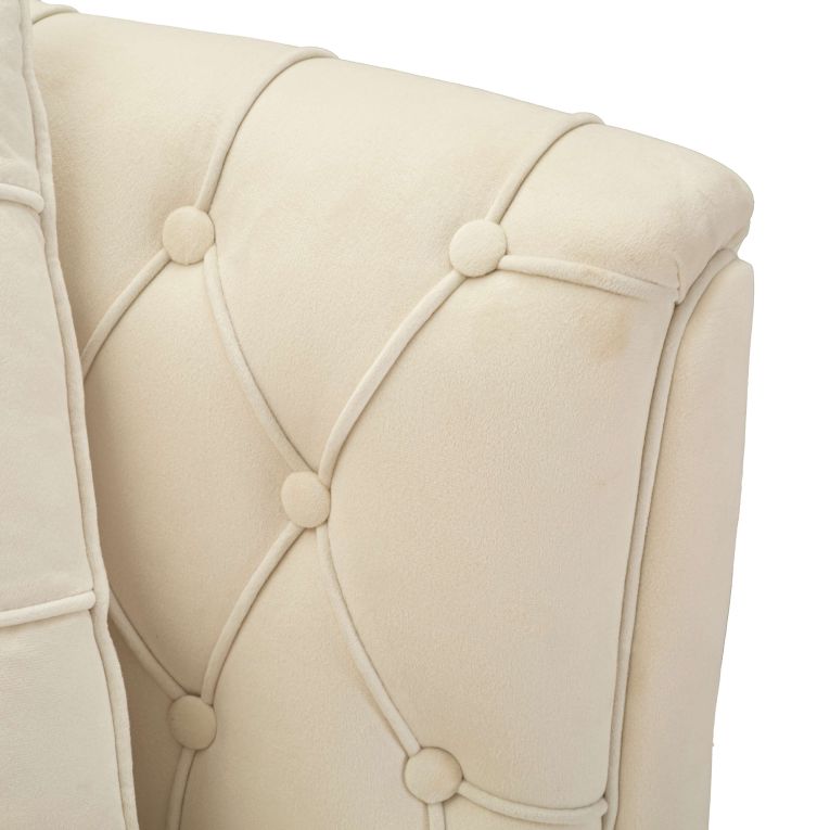 Divano Fisso 2 Posti Bianco Crema oro Effetto Velluto Trapuntato Cuscini Inclusi 130x83x91h cm, Braccioli - Diskit