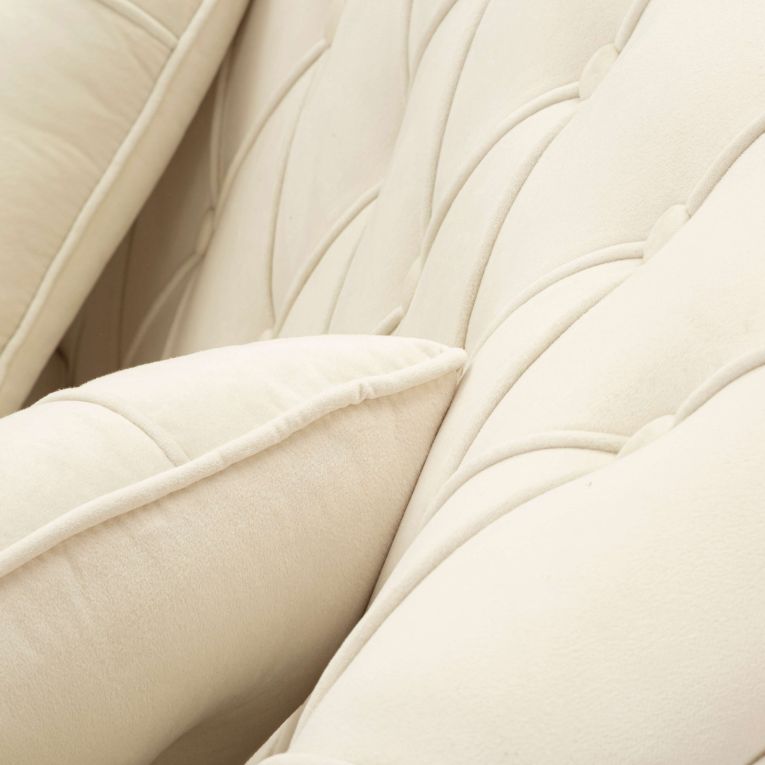 Divano Fisso 2 Posti Bianco Crema oro Effetto Velluto Trapuntato Cuscini Inclusi 130x83x91h cm, Braccioli - Diskit