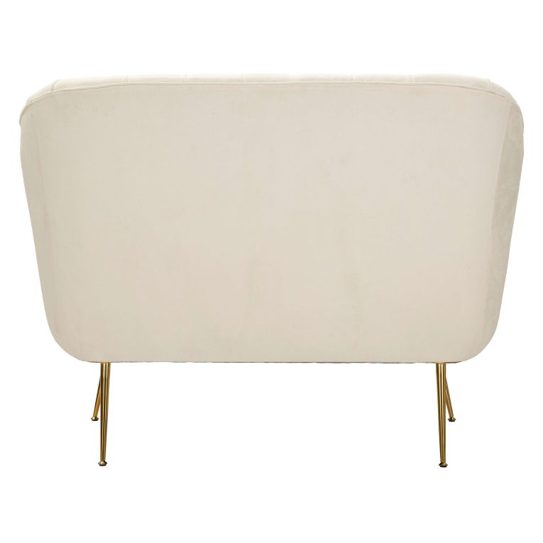 Divano Fisso 2 Posti Bianco Crema oro Effetto Velluto Trapuntato Cuscini Inclusi 130x83x91h cm, Braccioli - Diskit