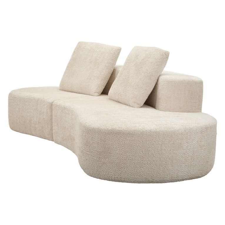 Divano Fisso 2 Posti Bianco Crema Rivestimento in Tessuto Bouclè Posti a Sedere 2 40x43x115h cm, Cuscini Inclusi - Masule