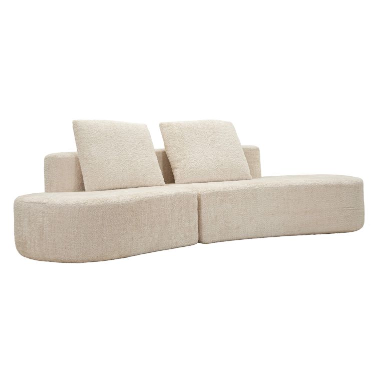 Divano Fisso 2 Posti Bianco Crema Rivestimento in Tessuto Bouclè Posti a Sedere 2 40x43x115h cm, Cuscini Inclusi - Masule
