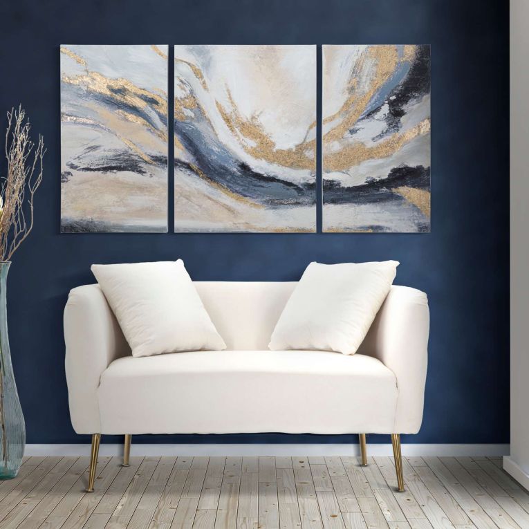 Divano Fisso 2 Posti Bianco oro Effetto Velluto Cuscini Inclusi 127x74x71h cm, Braccioli - Dingle