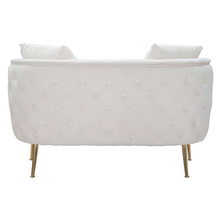 Divano Fisso 2 Posti Bianco oro Effetto Velluto Cuscini Inclusi 127x74x71h cm, Braccioli - Dingle