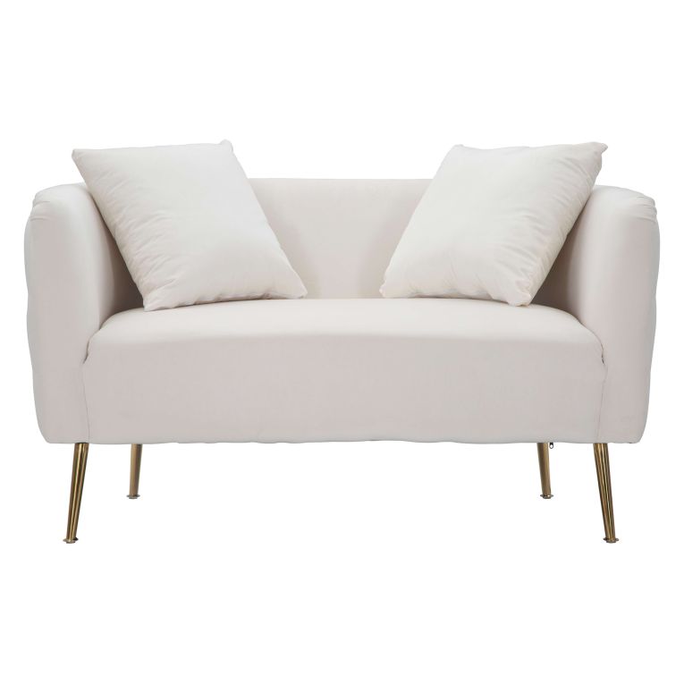 Divano Fisso 2 Posti Bianco oro Effetto Velluto Cuscini Inclusi 127x74x71h cm, Braccioli - Dingle