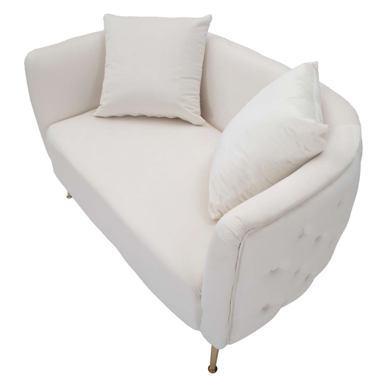 Divano Fisso 2 Posti Bianco oro Effetto Velluto Cuscini Inclusi 127x74x71h cm, Braccioli - Dingle