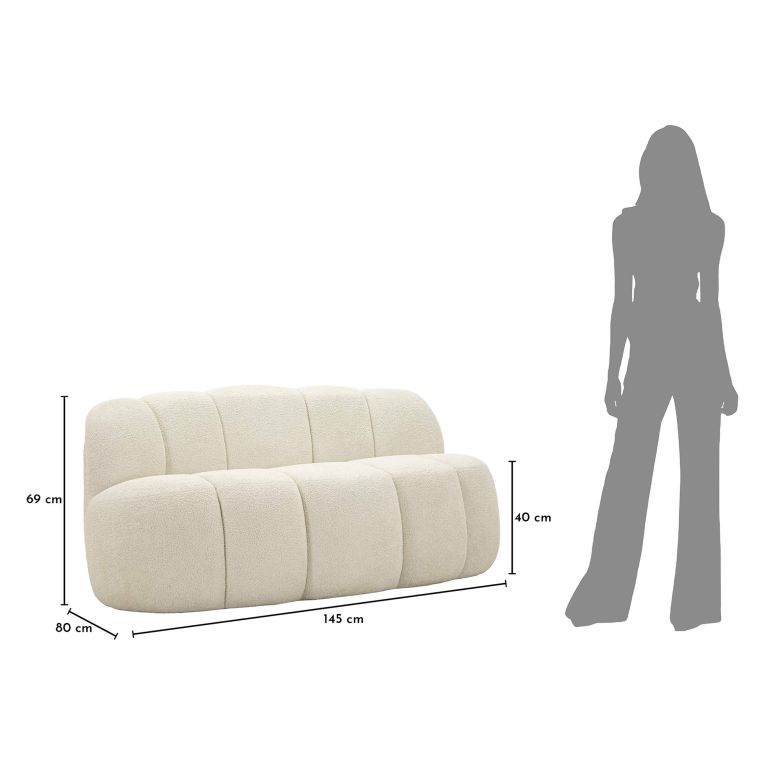 Divano Fisso 2 Posti Bianco Posti a Sedere 2 Materiale Struttura in Legno Nobilitato 82x58x147h cm, Altezza Seduta 40 cm - Alchi
