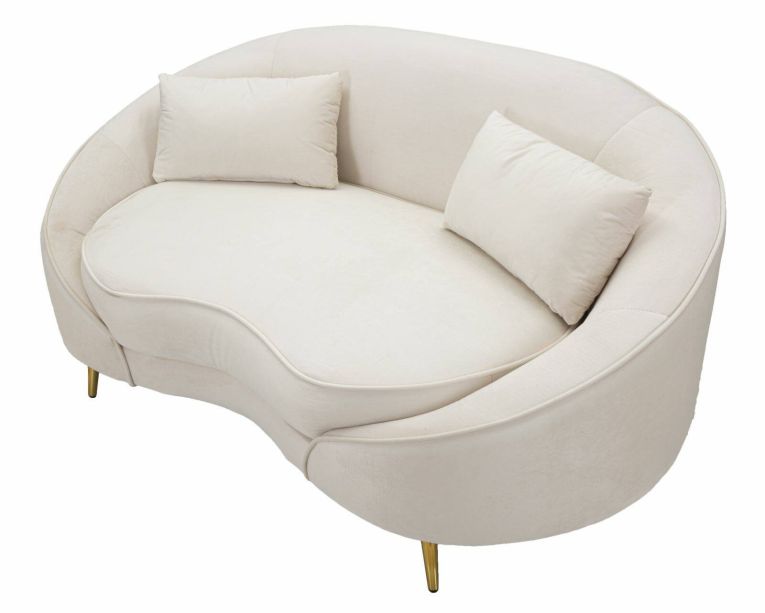 Divano fisso 2 posti Bientina, Sofà dritto, Divanetto per salotto, Poltrona matrimoniale con contenitore, 148x84 h68 cm, Crema e Oro