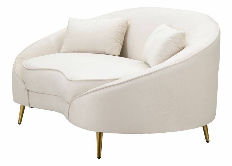 Divano fisso 2 posti Bientina, Sofà dritto, Divanetto per salotto, Poltrona matrimoniale con contenitore, 148x84 h68 cm, Crema e Oro