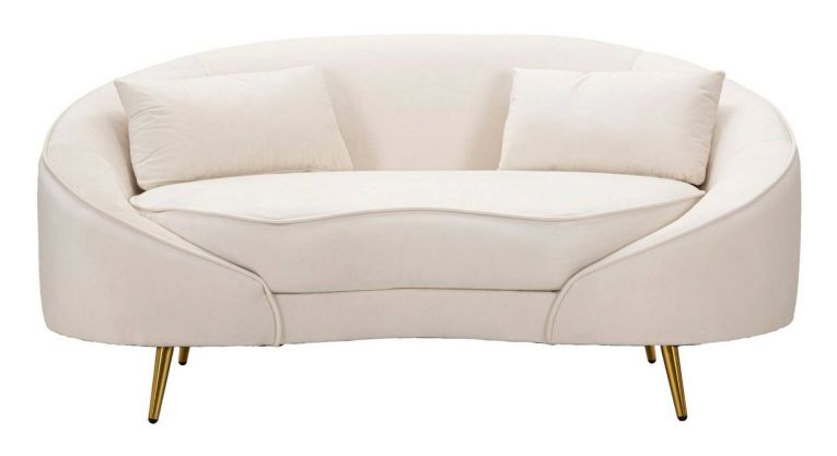 Divano fisso 2 posti Bientina, Sofà dritto, Divanetto per salotto, Poltrona matrimoniale con contenitore, 148x84 h68 cm, Crema e Oro